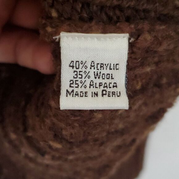 Peruvian Connection Alpaca Wool Blend Button Down Mock Neck Sweater in Brown - Picture 14 of 14